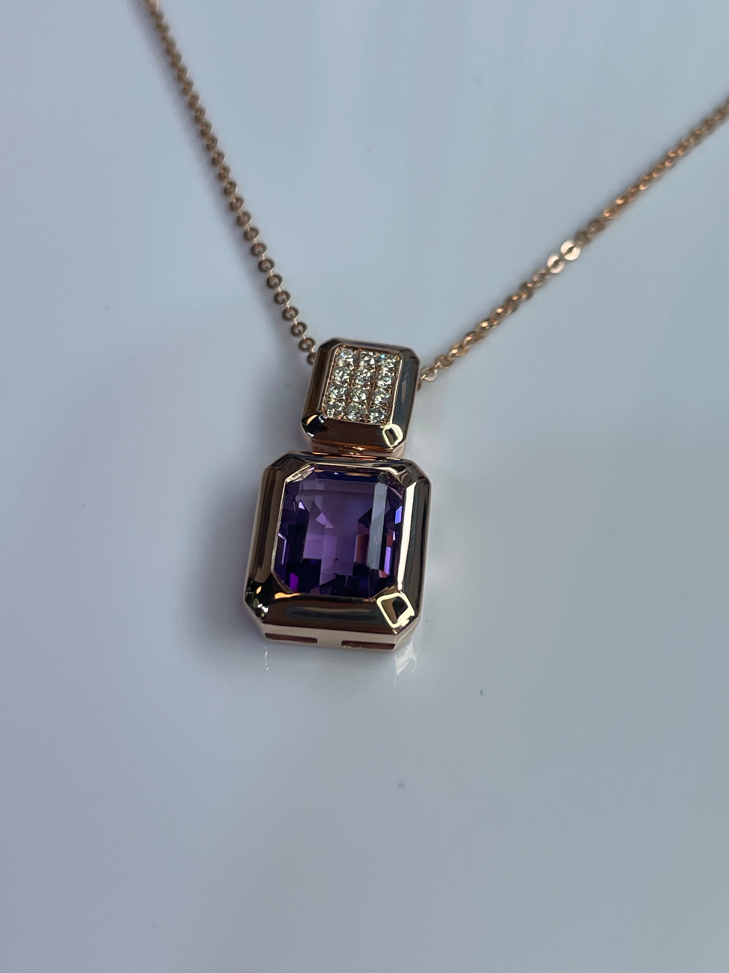 14K Rose Gold Diamond and Amethyst Necklace