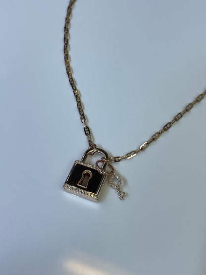14K Rose Gold Diamond Pad Lock Pendant with 18K Chain