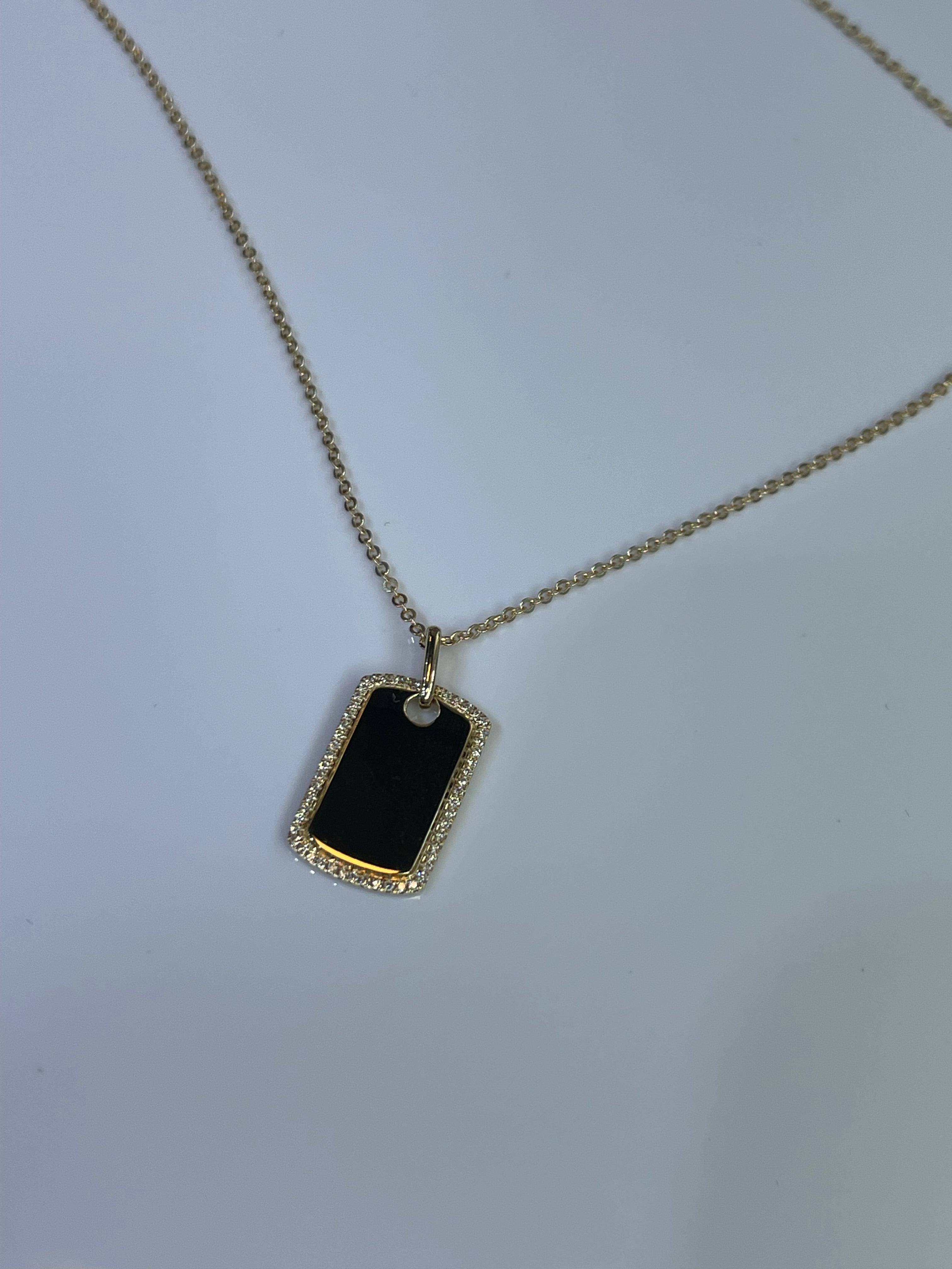 14K Yellow Gold Diamond Rectangular Plate Necklace