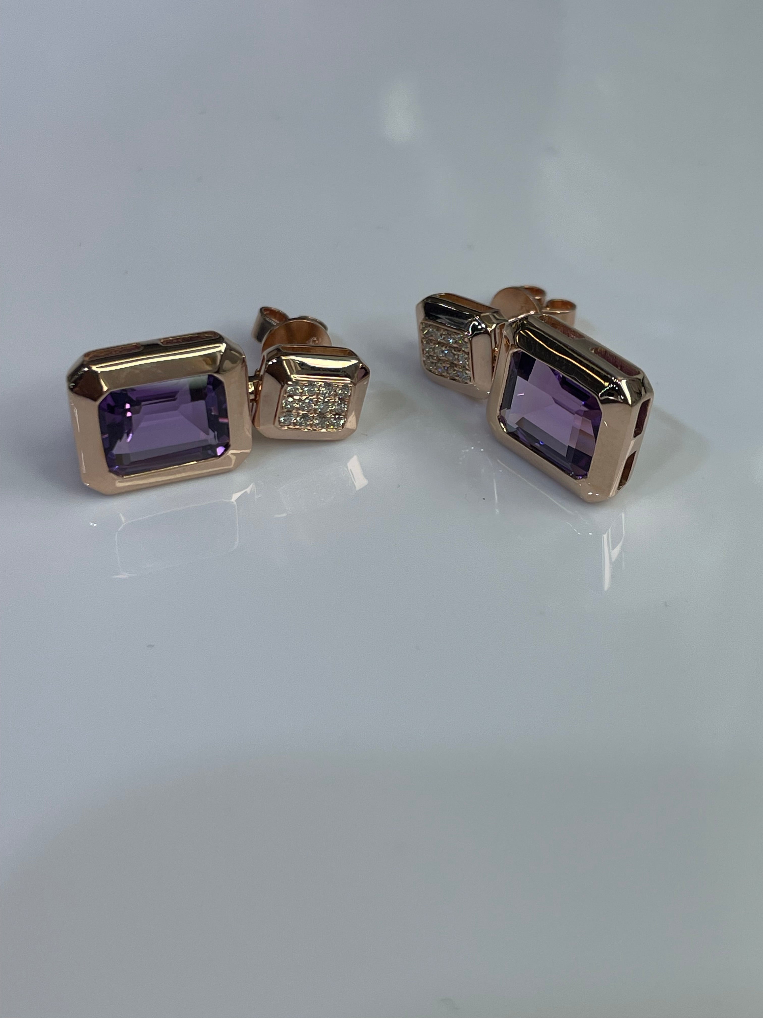 14K Rose Gold Diamond and Amethyst Earrings