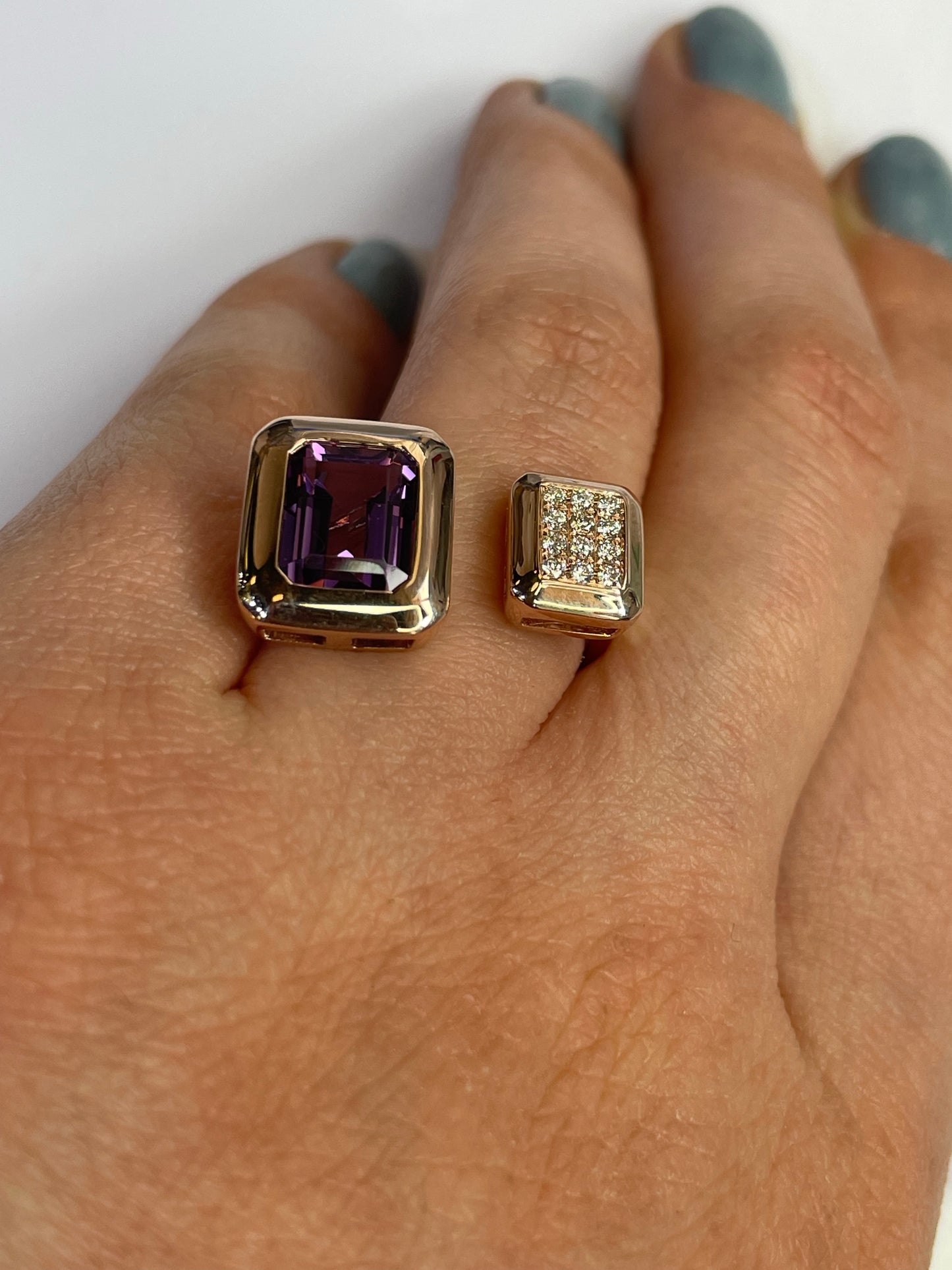 14K Rose Gold Diamond and Amethyst Ring
