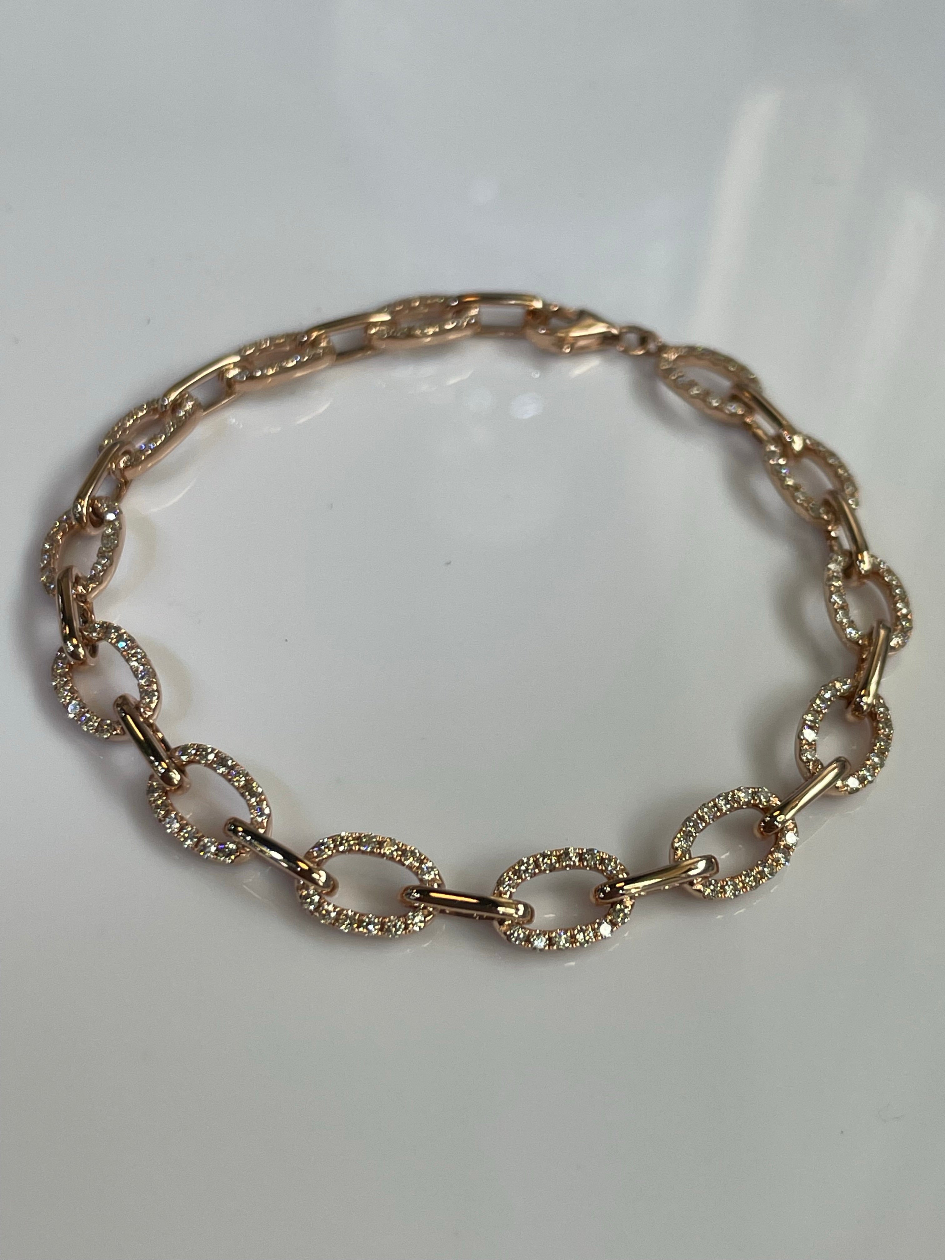 14K Rose Gold Diamond Link Bracelet