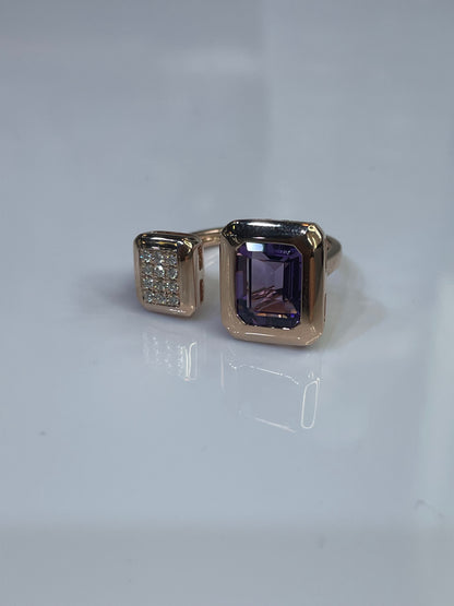 14K Rose Gold Diamond and Amethyst Ring